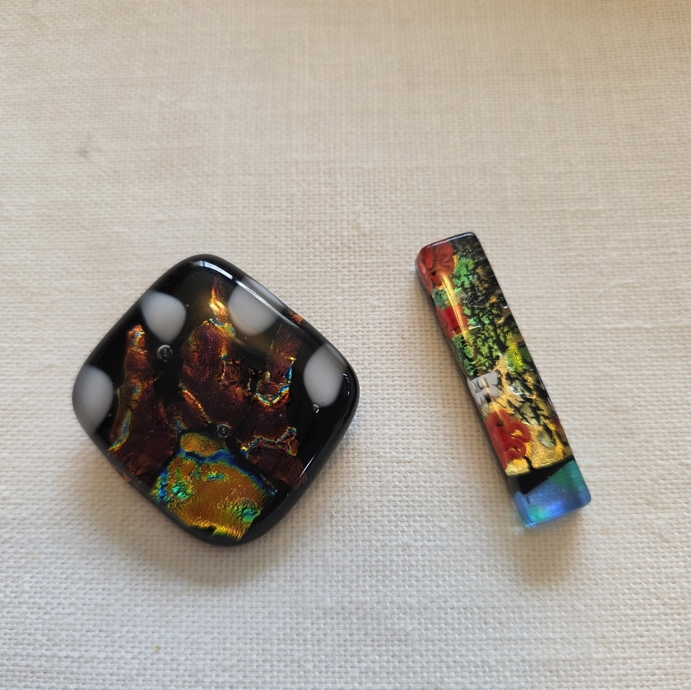 Handmade Artisan Dichroic Black Vibrant Color-Shifting Metallic Brooch & Pendant
